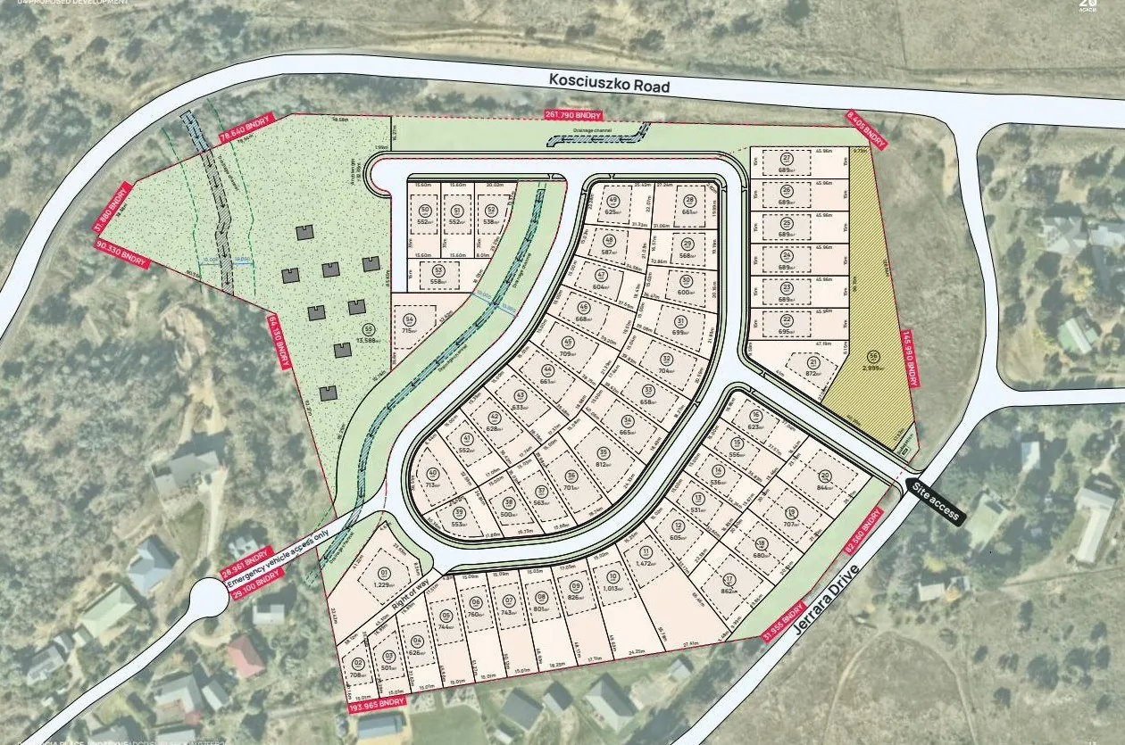 Concept subdivision plan for 20 Acacia Place between Kosciuszko Road and Jerrara Drive